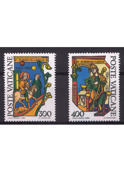 1980 Vaticano 7° Centenario Morte San Alberto Magno serie 2 Valori Sassone 660-1
